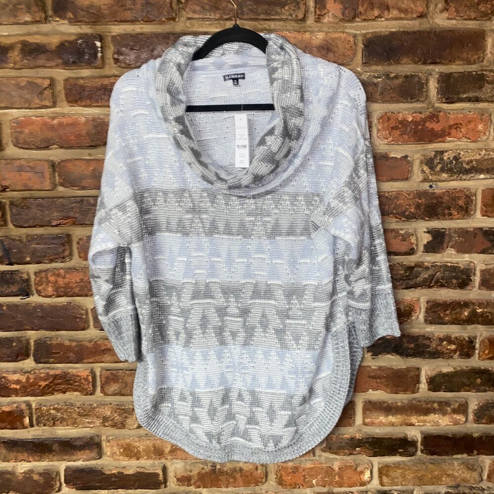 NWT Hannah Gray Metallic Silver Knit Cowl Neck Pullover Sweater Women's Medium